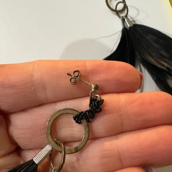 Black Feather & Mixed Metal Earrings - Picture 3 of 3